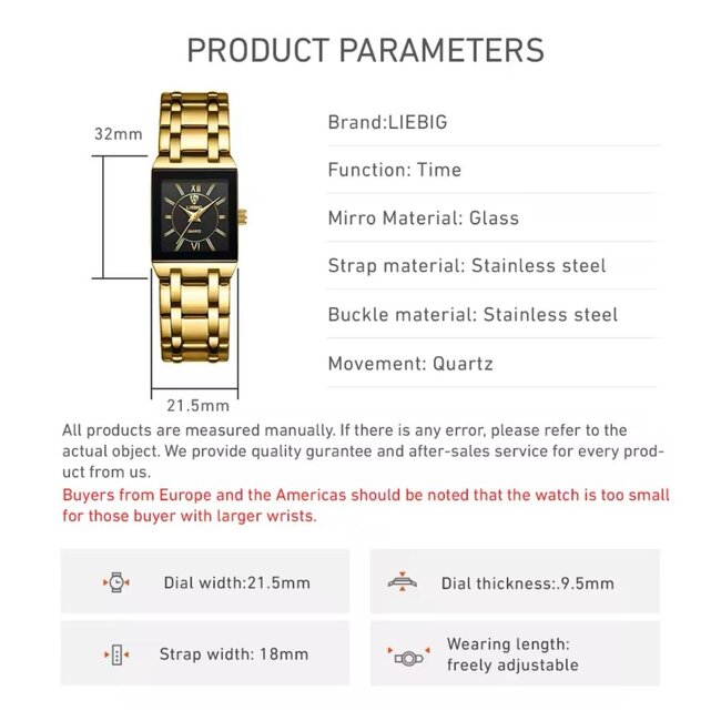 Liebig Luxe Dameshorloge  Goud Zwart