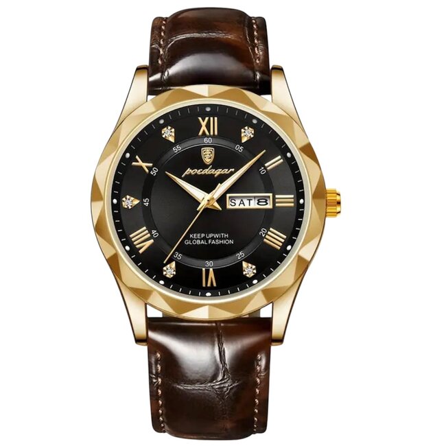 Poedagar Luxe Herenhorloges Goud   Blauw Zwart