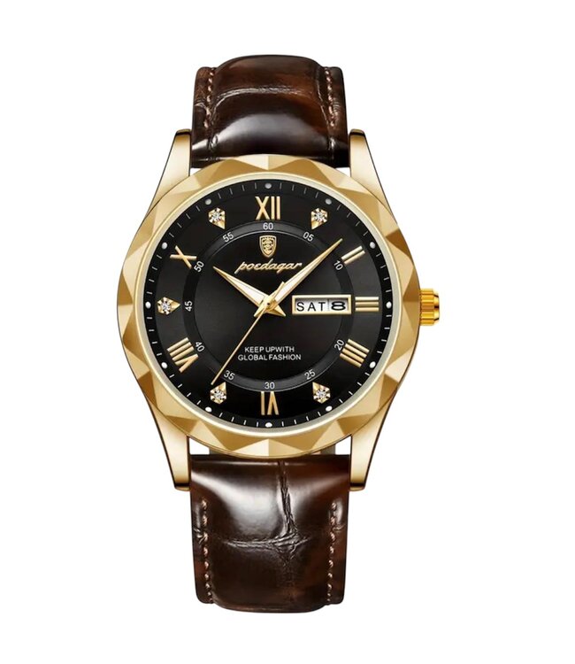 Poedagar Luxe Herenhorloges Goud   Blauw Zwart