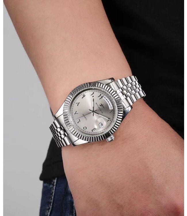 Ricecgo Luxe Herenhorloge Zilver Parelmoer Wit   - Gratis Armband bij elke bestelling (twv €29,95)