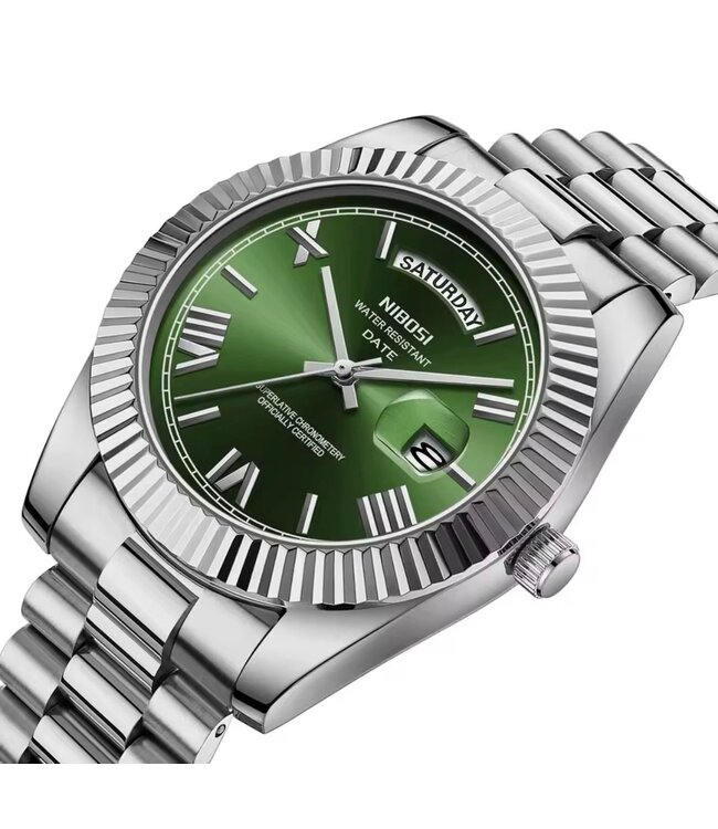 Nibosi  Herenhorloges Zilver (Groen/Blauw/Baby Blauw) - Datum