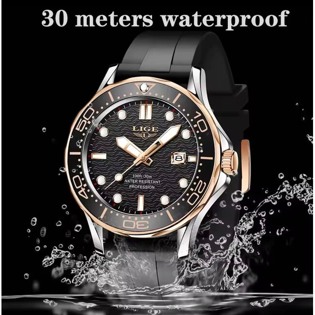 Lige Obsidian – herenhorloge met rubber band en sportief design