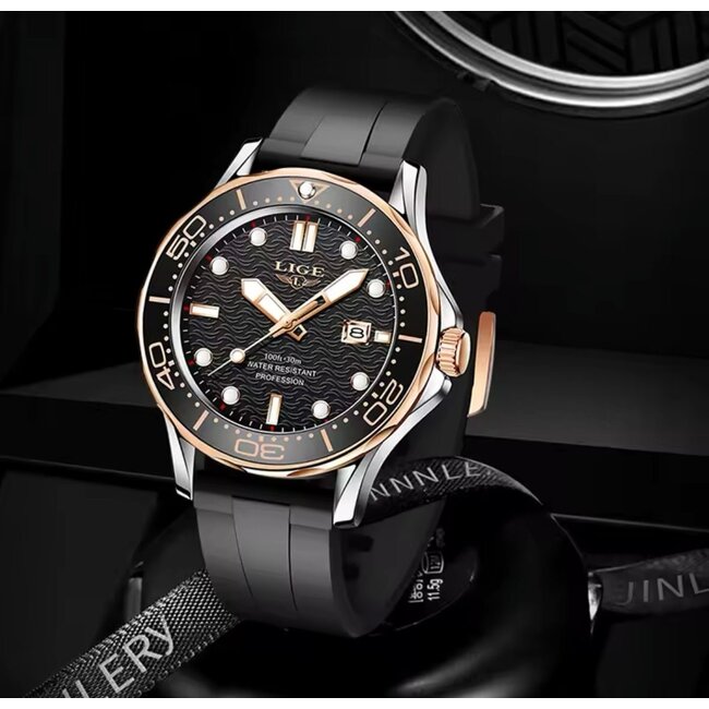 Lige Obsidian – herenhorloge met rubber band en sportief design