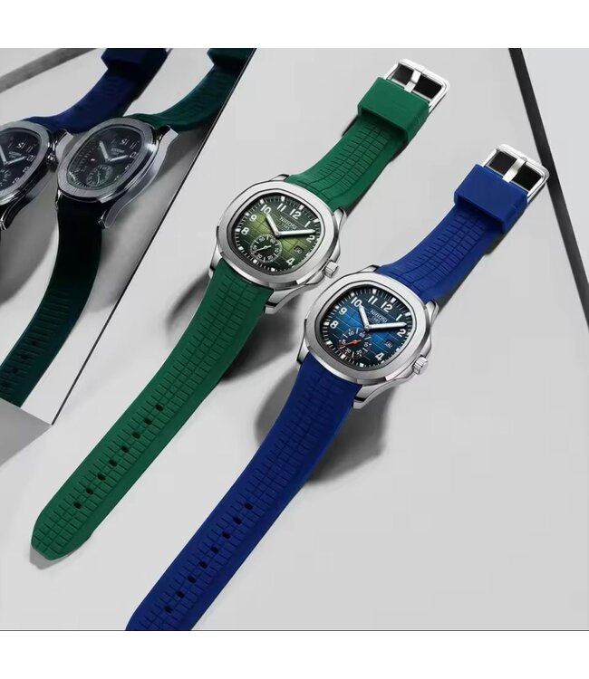 Nibosi  Herenhorloge  Zilver Blauw  &  Siliconen Band
