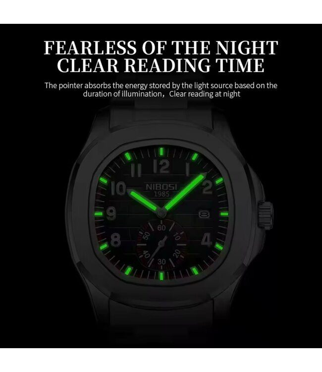 Nibosi  Herenhorloge  Zilver Blauw  &  Siliconen Band