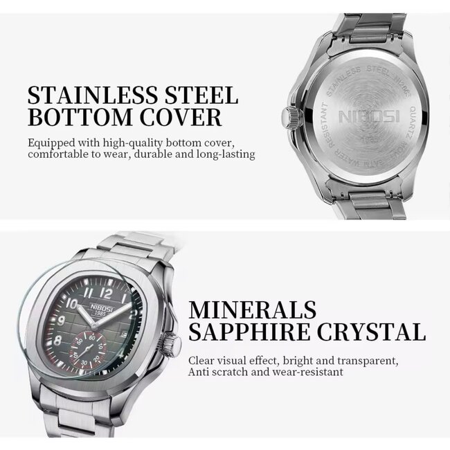 Nibosi  Herenhorloge  Zilver & Zwart