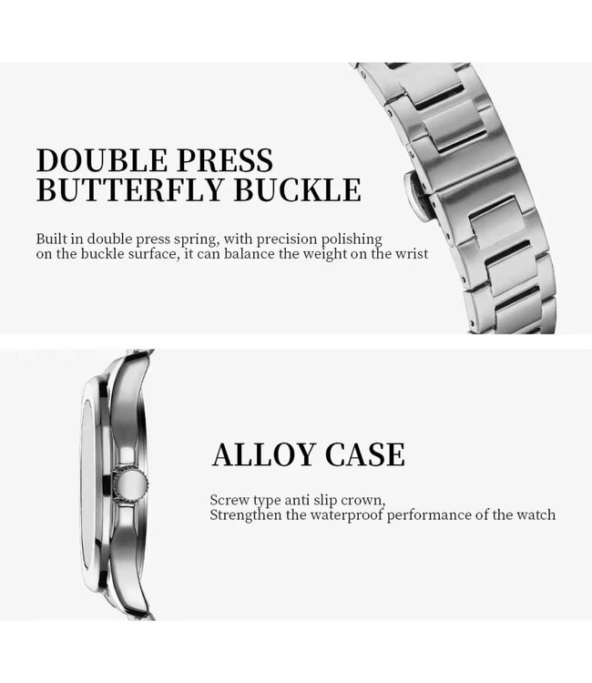 Nibosi  Herenhorloge  Zilver & Zwart   - Gratis Armband bij elke bestelling (twv €29,95)