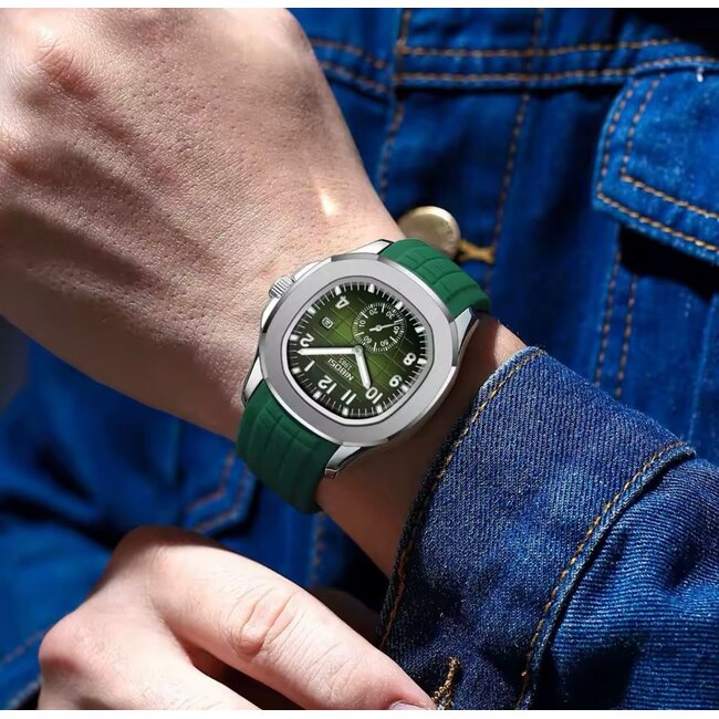 Nibosi  Herenhorloge  Zilver Blauw  &  Siliconen Band