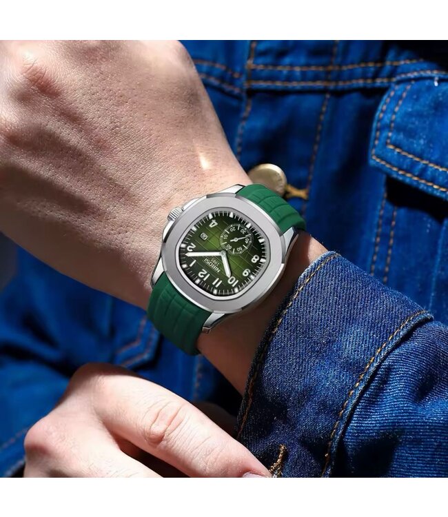 Nibosi  Herenhorloge  Zilver Blauw  &  Siliconen Band