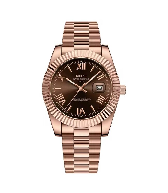 Nibosi Heren & Dameshorloges  Rosé Chocolate Dial