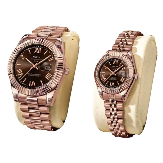 Nibosi Choco - heren/dames horloge met stalen band en klassiek design