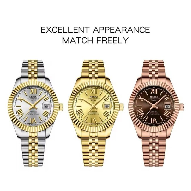 Nibosi Heren & Dameshorloges  Rosé & Chocolate Dial