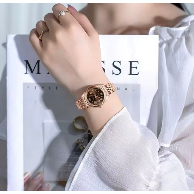 Nibosi Choco - heren/dames horloge met stalen band en klassiek design