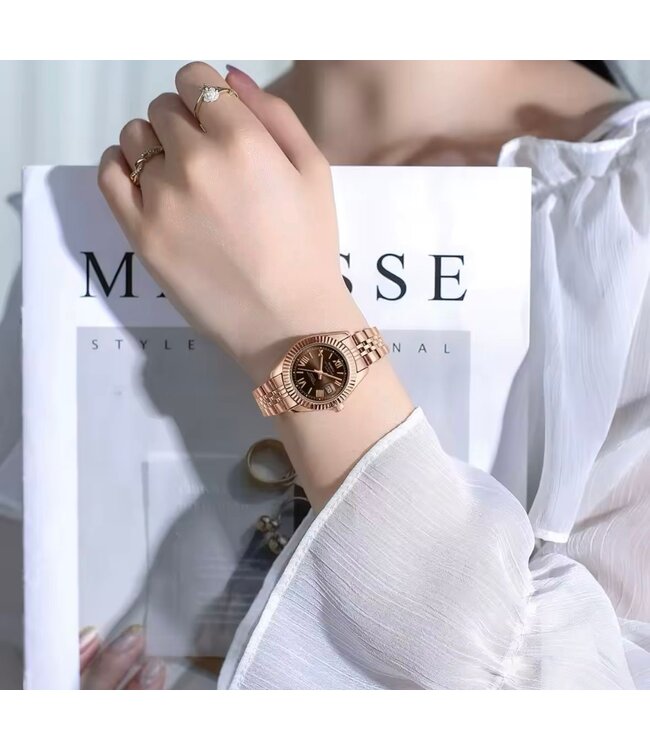 Nibosi Heren & Dameshorloges  Rosé & Chocolate Dial