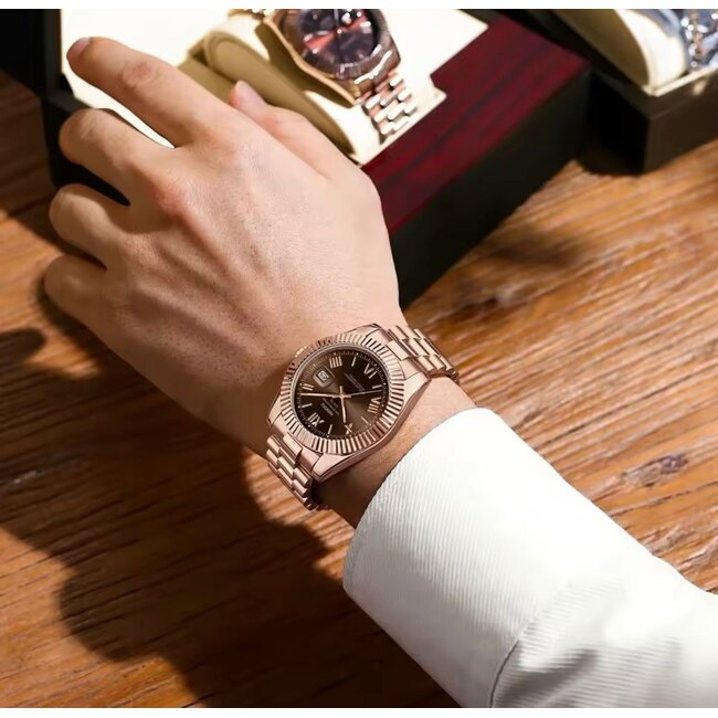 Nibosi Heren & Dameshorloges  Rosé & Chocolate Dial