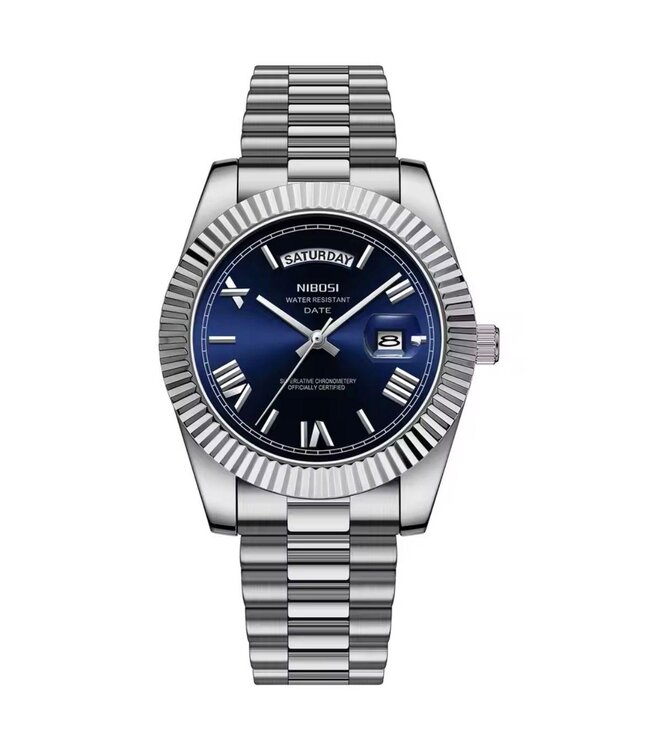Nibosi  Herenhorloges Zilver (Groen/Blauw/Baby Blauw) - Datum