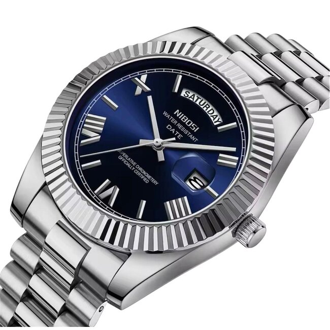 Nibosi  Herenhorloges Zilver (Groen/Blauw/Baby Blauw) - Datum