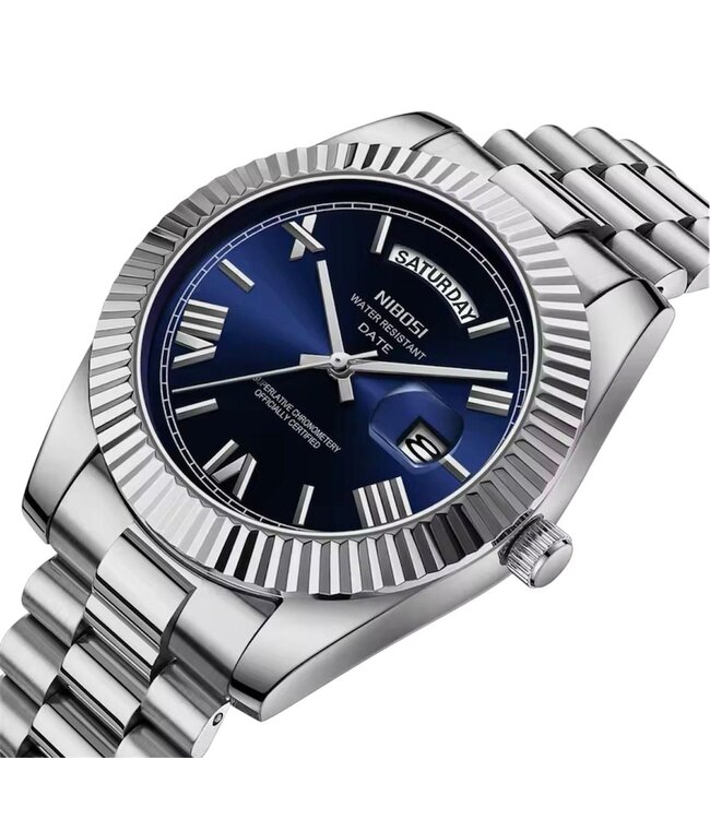 Nibosi  Herenhorloges Zilver (Groen/Blauw/Baby Blauw) - Datum
