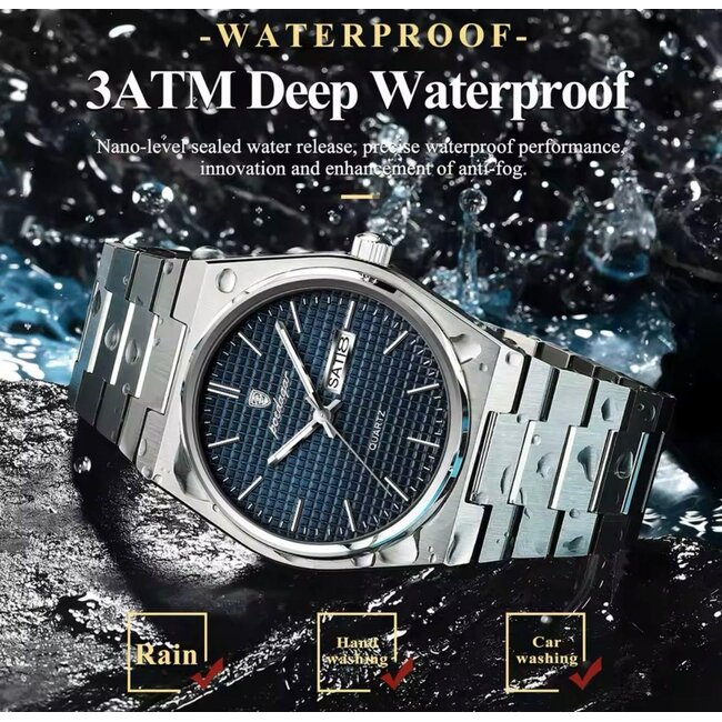 Poedagar Luxe Herenhorloge Goud Blauw