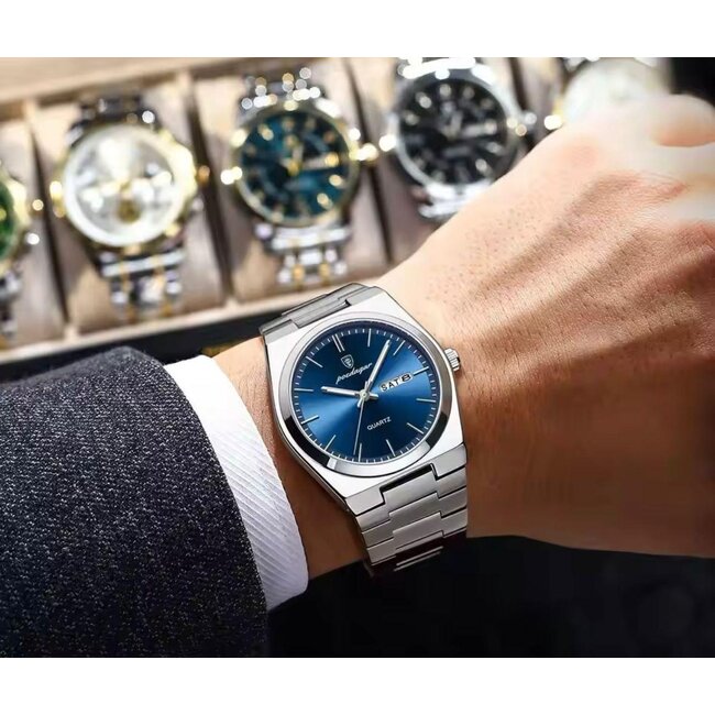 Poedagar Luxe Herenhorloge Goud Blauw