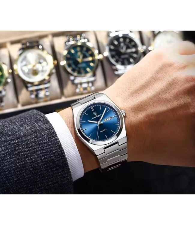 Poedagar Luxe Herenhorloge Goud Blauw