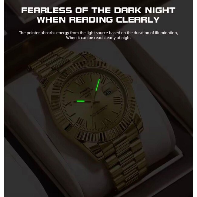 Nibosi Aura - heren/dames horloge met stalen band en klassiek design