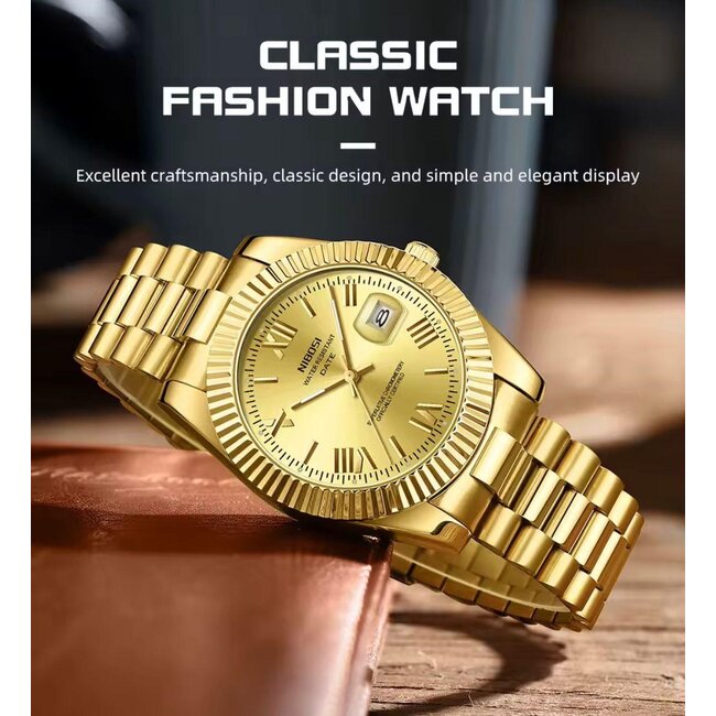 Nibosi Aura - heren/dames horloge met stalen band en klassiek design