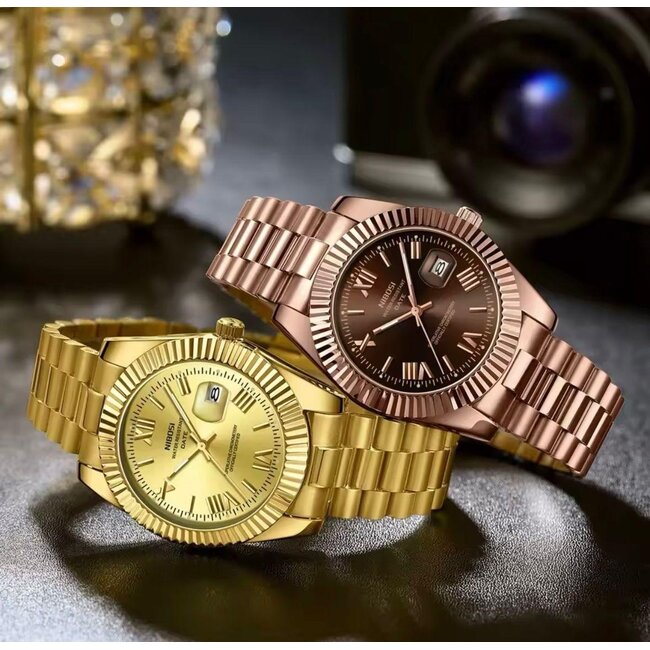 Nibosi Aura - heren/dames horloge met stalen band en klassiek design