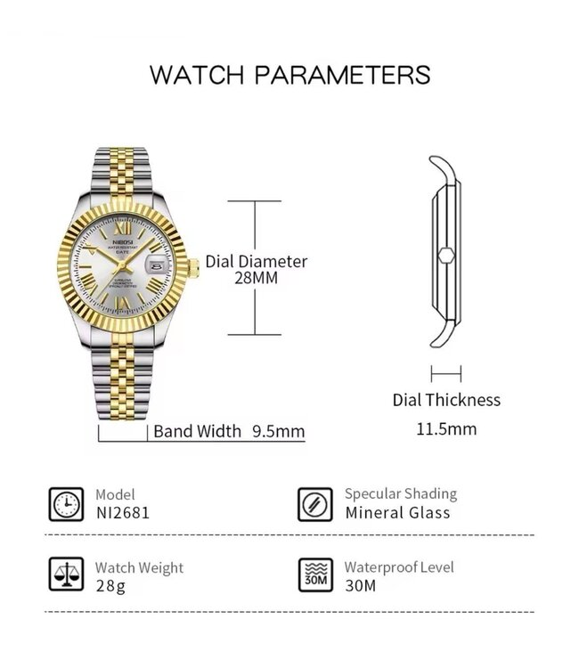 Nibosi  Heren & Dameshorloges Zilver Geelgoud