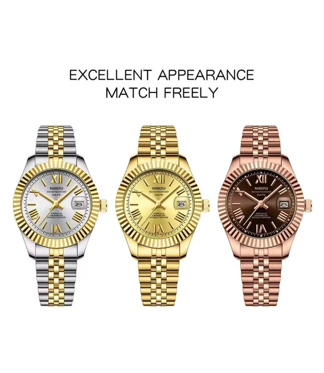 Nibosi  Heren & Dameshorloges Zilver Geelgoud