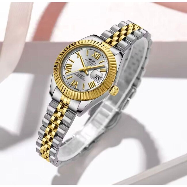 Nibosi Doubble - heren/dames horloge met stalen band en klassiek design