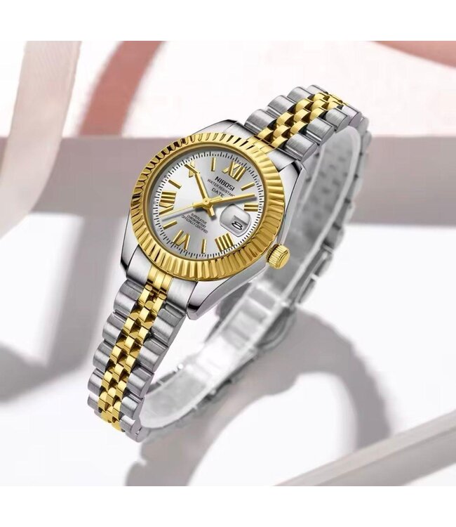 Nibosi  Heren & Dameshorloges Zilver Geelgoud