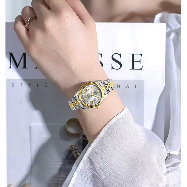 Nibosi Doubble - heren/dames horloge met stalen band en klassiek design