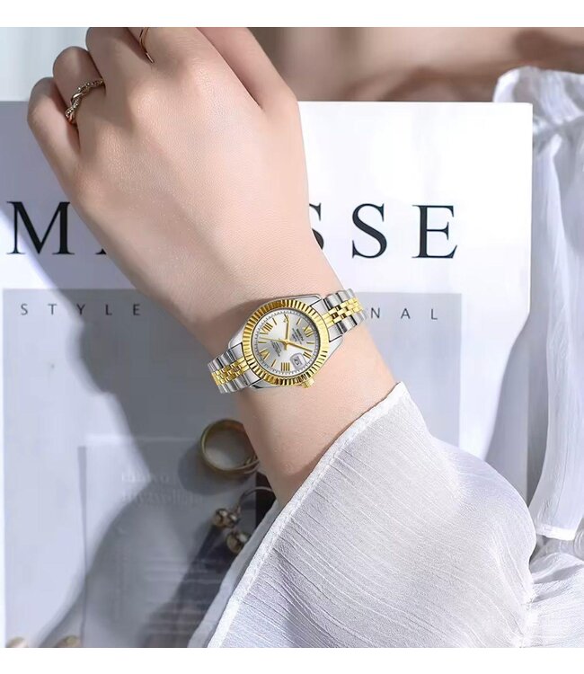 Nibosi  Heren & Dameshorloges Zilver Geelgoud