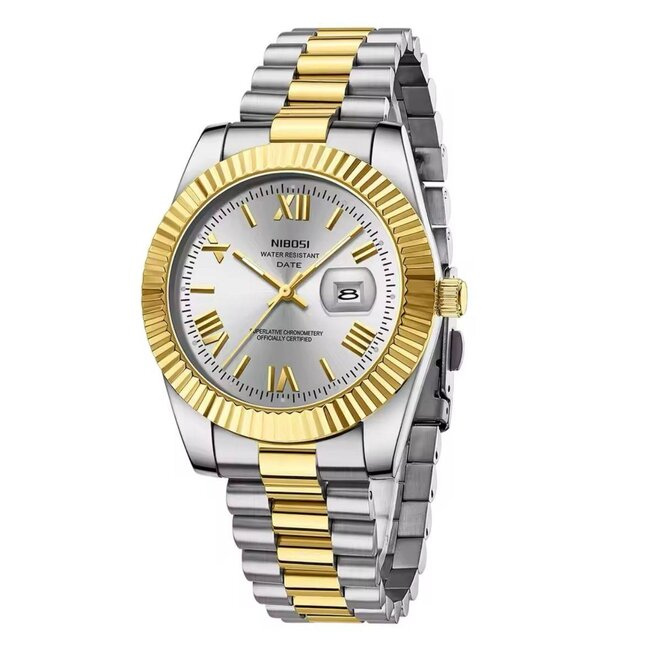 Nibosi Doubble - heren/dames horloge met stalen band en klassiek design