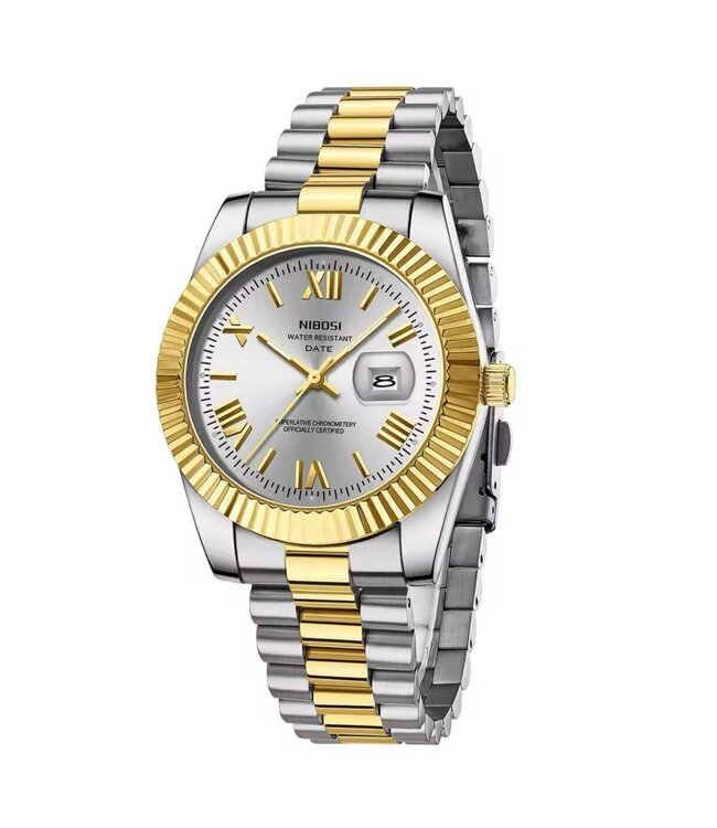 Nibosi  Heren & Dameshorloges Zilver Geelgoud