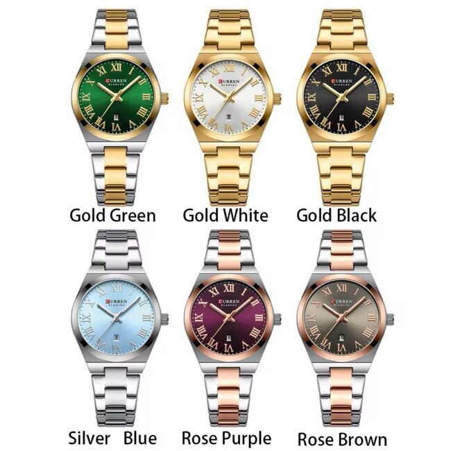 Curren Dameshorloge Zilver Goud & Groen