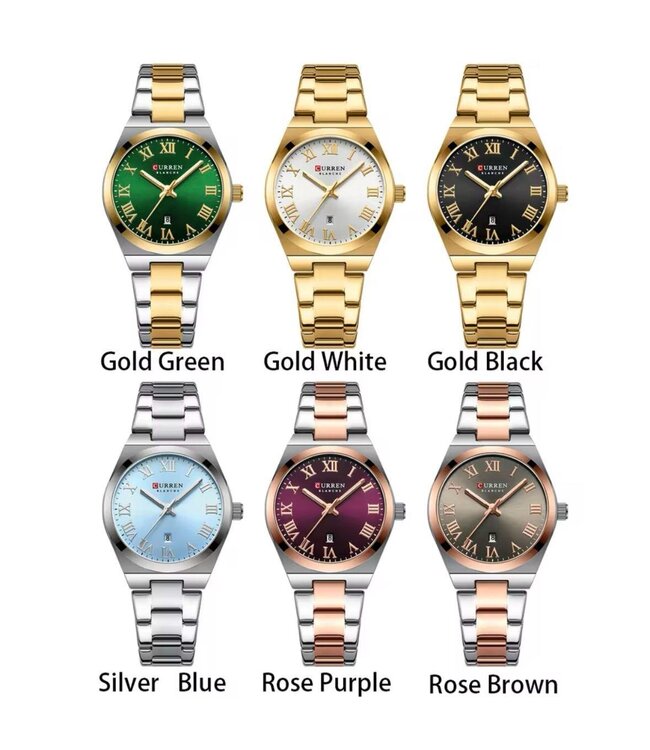 Curren Dameshorloge Zilver Goud & Groen