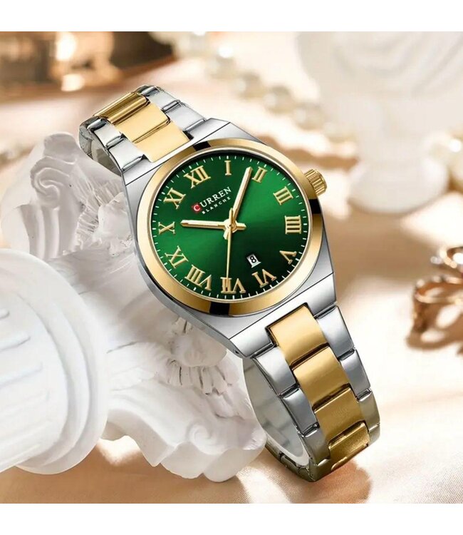 Curren Dameshorloge Zilver Geelgoud Wit - Gratis Armband bij elke bestelling (twv €29,95)