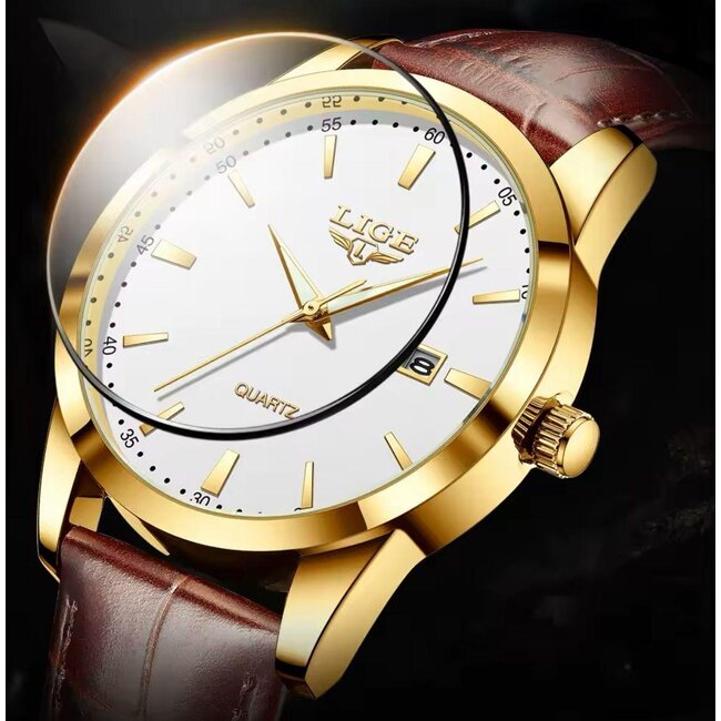 Lige Éloria – herenhorloge met leren band en minimalistisch design