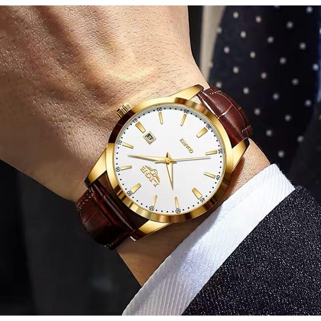 Lige Éloria – herenhorloge met leren band en minimalistisch design