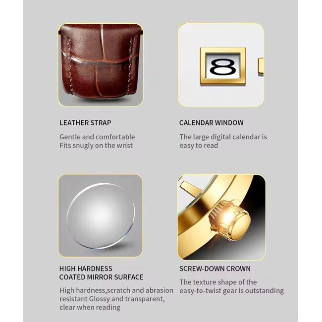 Lige Éloria – herenhorloge met leren band en minimalistisch design