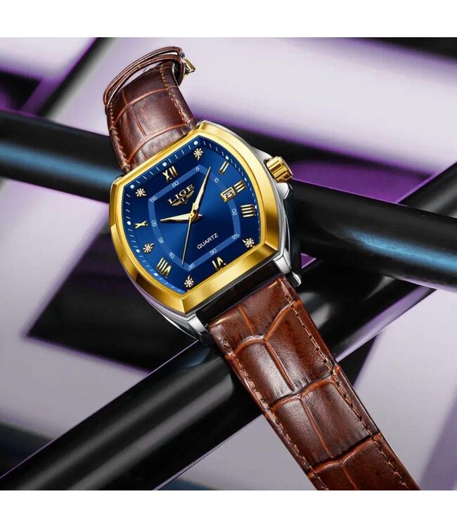 Lige Luxe Herenhorloge Goud Blauw