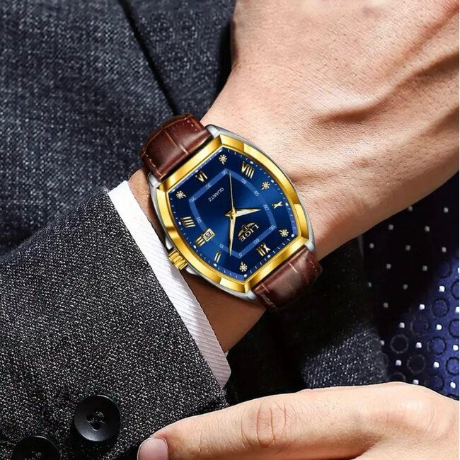 Lige Luxe Herenhorloge Goud Blauw