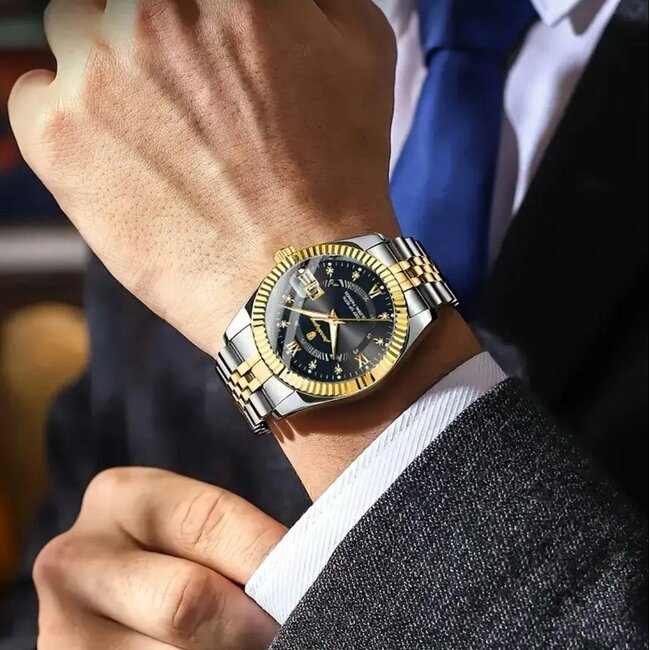 Poedagar Luxe Herenhorloge Zilver Goud Zwart