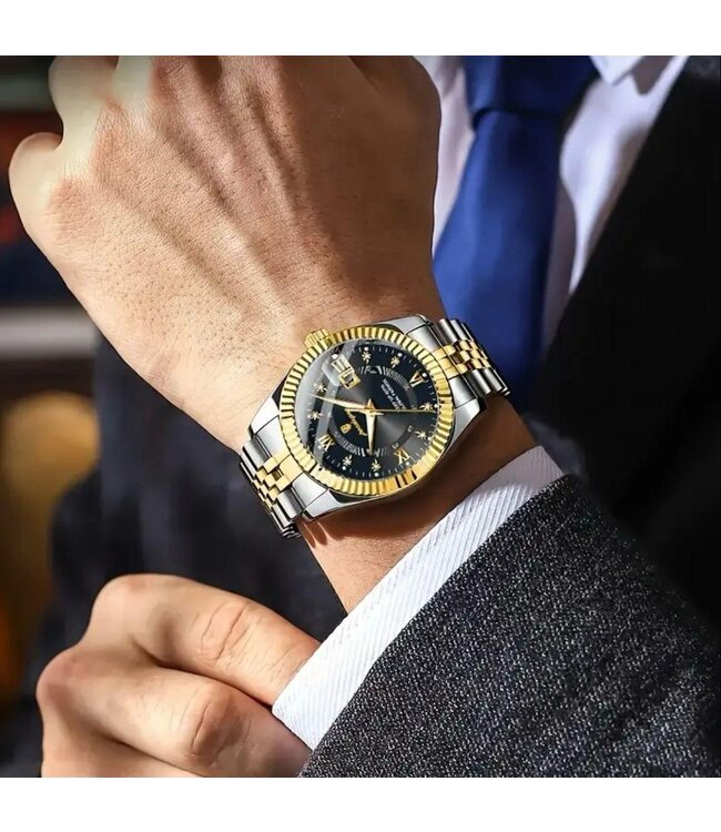 Poedagar Luxe Herenhorloge Zilver Goud Zwart