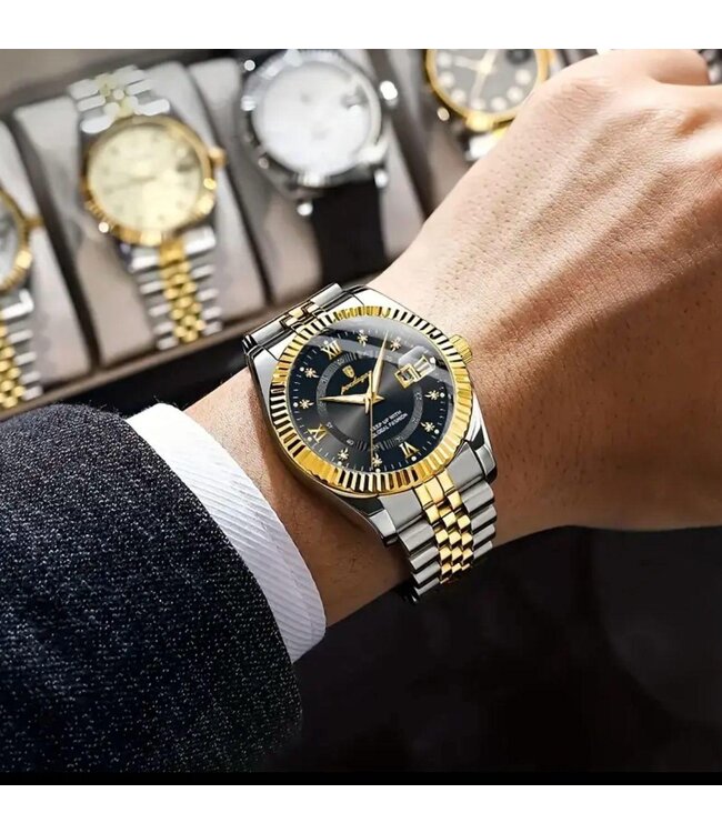 Poedagar Luxe Herenhorloge Zilver Goud Zwart