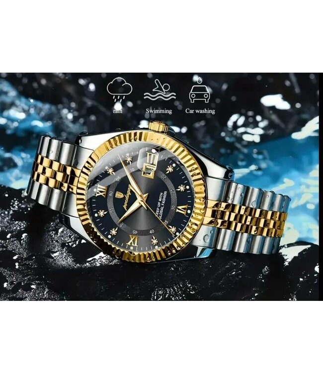 Poedagar Luxe Herenhorloge Zilver Goud Zwart