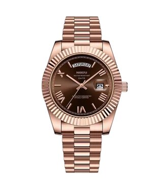 Nibosi Herenhorloge Rosé Chocolate Dial - Datum