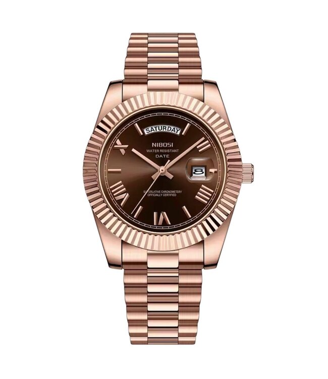 Nibosi Herenhorloge Rosé Chocolate Dial - Datum
